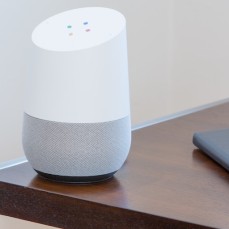 A smart speaker in a home.