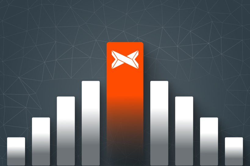 A bar chart that reaches it's peak in the middle. The highest bar is coloured orange (the rest are white). The orange bar has the SiteHost logo in the middle.
